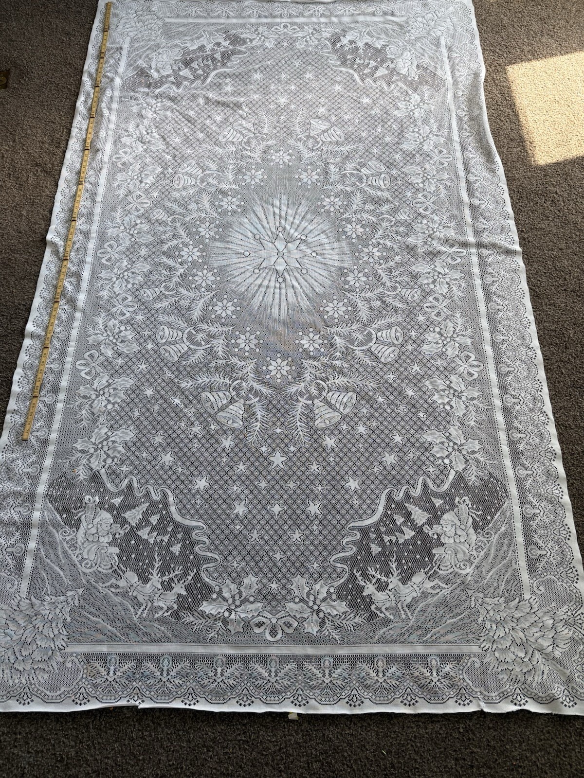 Vtg Rect Quaker Lace Tablecloth Victorian Christmas, Creamy White, 60 x 100”