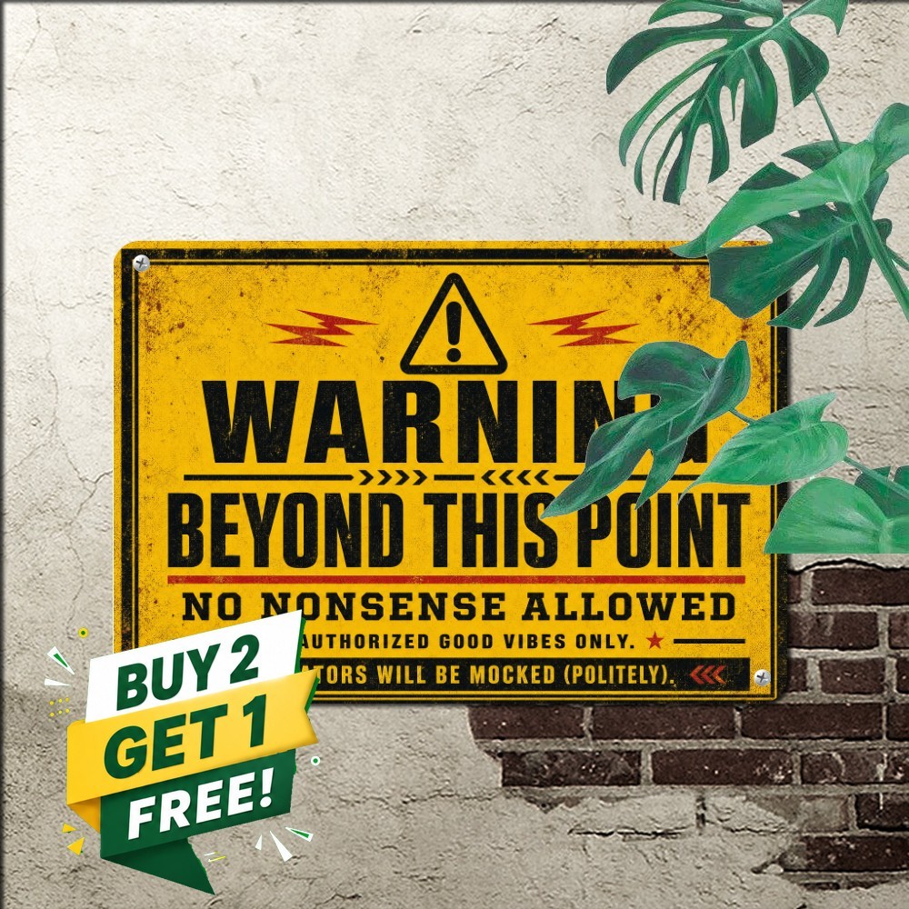 No Stupid People Beyond This Point Sign Sarcastic Boundary Metal Tin Plaque