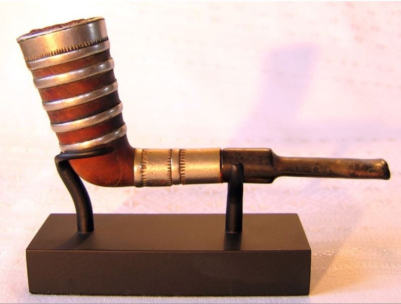 Antique Karen Hill Tribe Wood, Horn and Silver Pipe Antique Karen Hill Tribe Wood, Horn and Silver Pipe