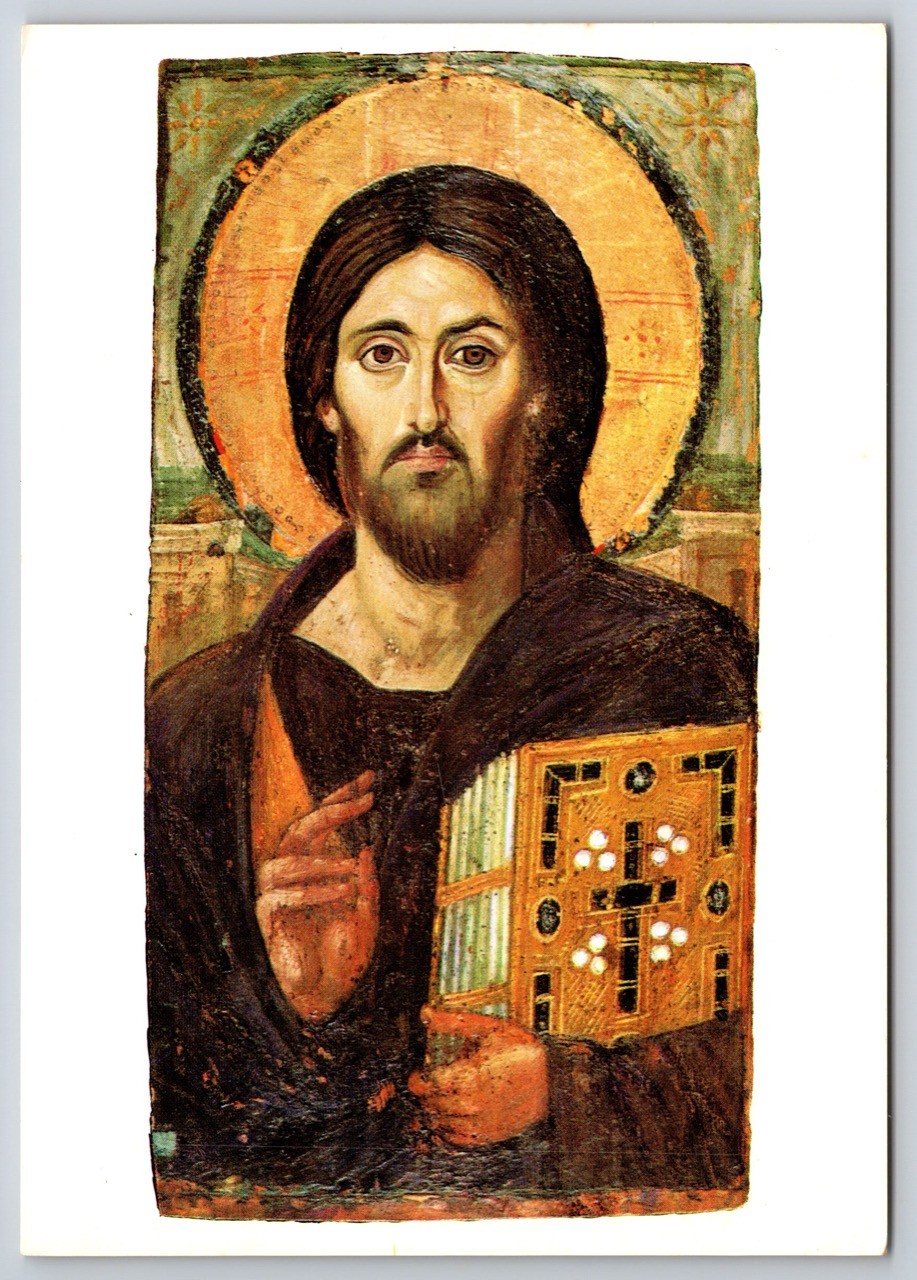 Religious Postcard Mount Sinai Jesus Christ Pantocrator Encaustic Icon 6th C