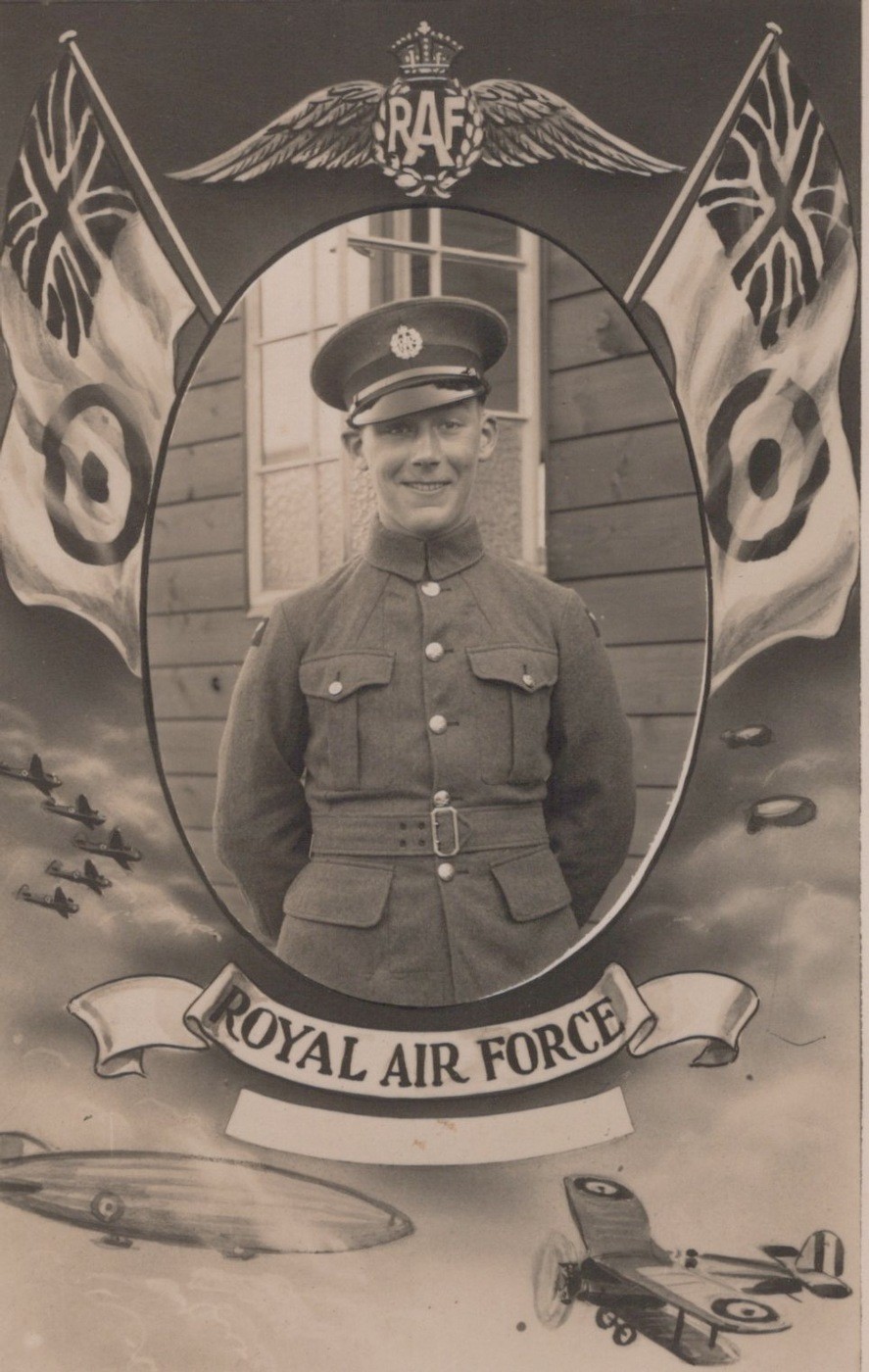 RAF UK Airman Biplane Inter-War Uniform Portrait 1920s - RPPC Photo Postcard