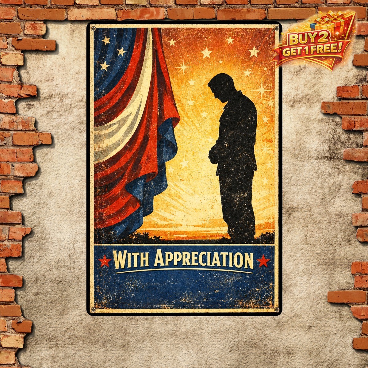 Memorial Day Patriotic Metal Tin Sign 8x12 Military Remembrance Wall Art
