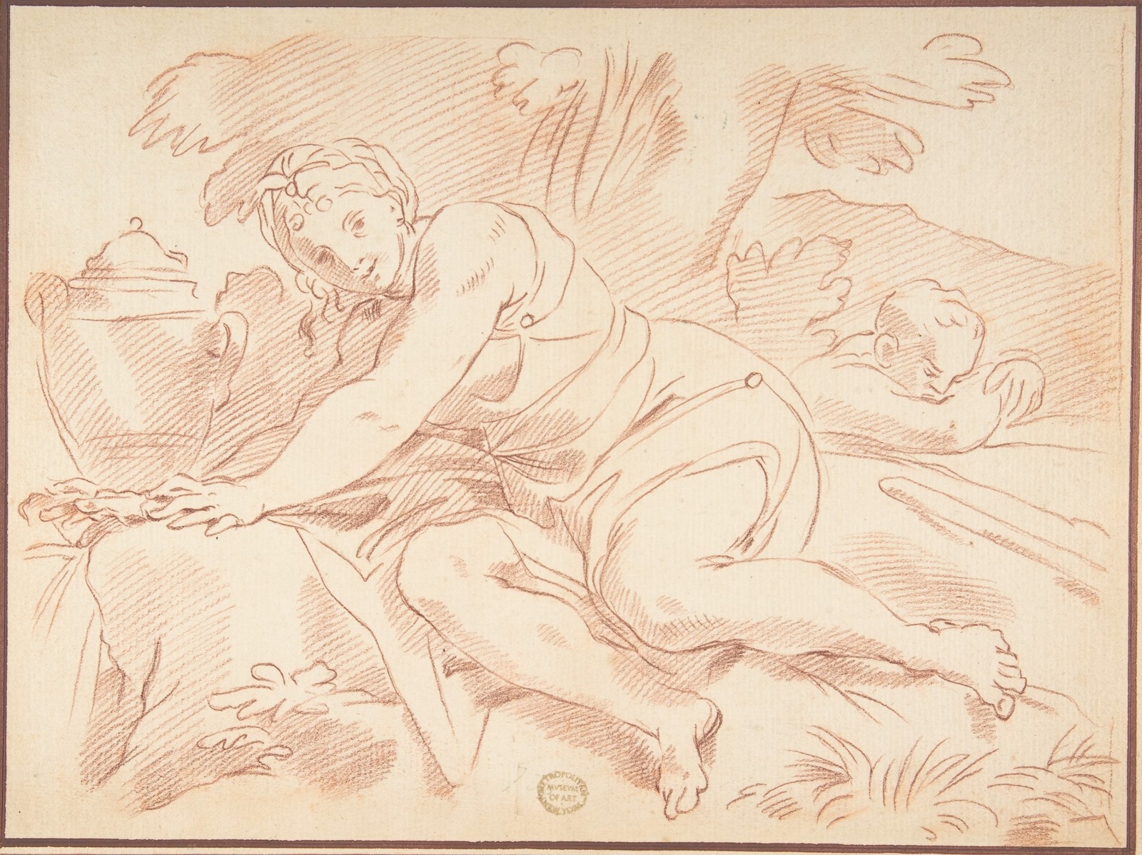 Nymph Cupid Vintage 17th Century Italian Art Reprint Wall Art