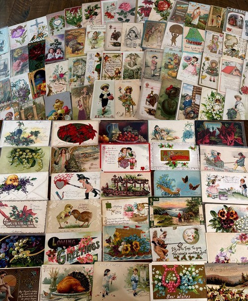 Huge Lot of 400 +++ Holidays Greetings Postcards DAMAGED- SCRAPBOOK CRAFTS