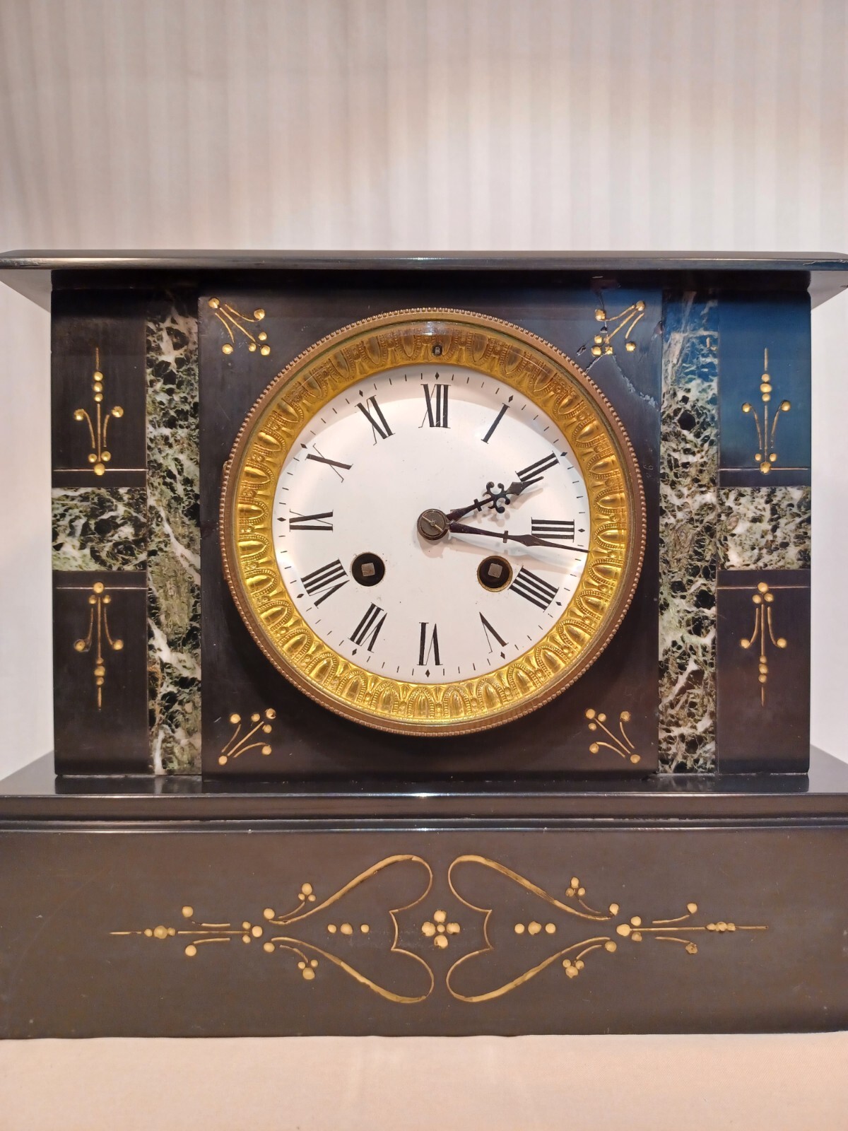 Antique FRENCH Belgium Blk/Gray MARBLE CLOCK by Marti: 1890 RUNS/CHIMES/ $SALE$