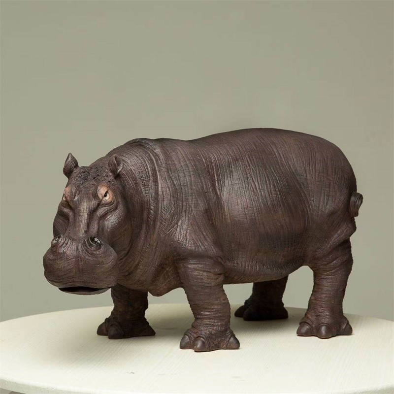 NEW 50cm Emulation Hippopotamus Figurine Painted Model Animal Sculpture Ornament