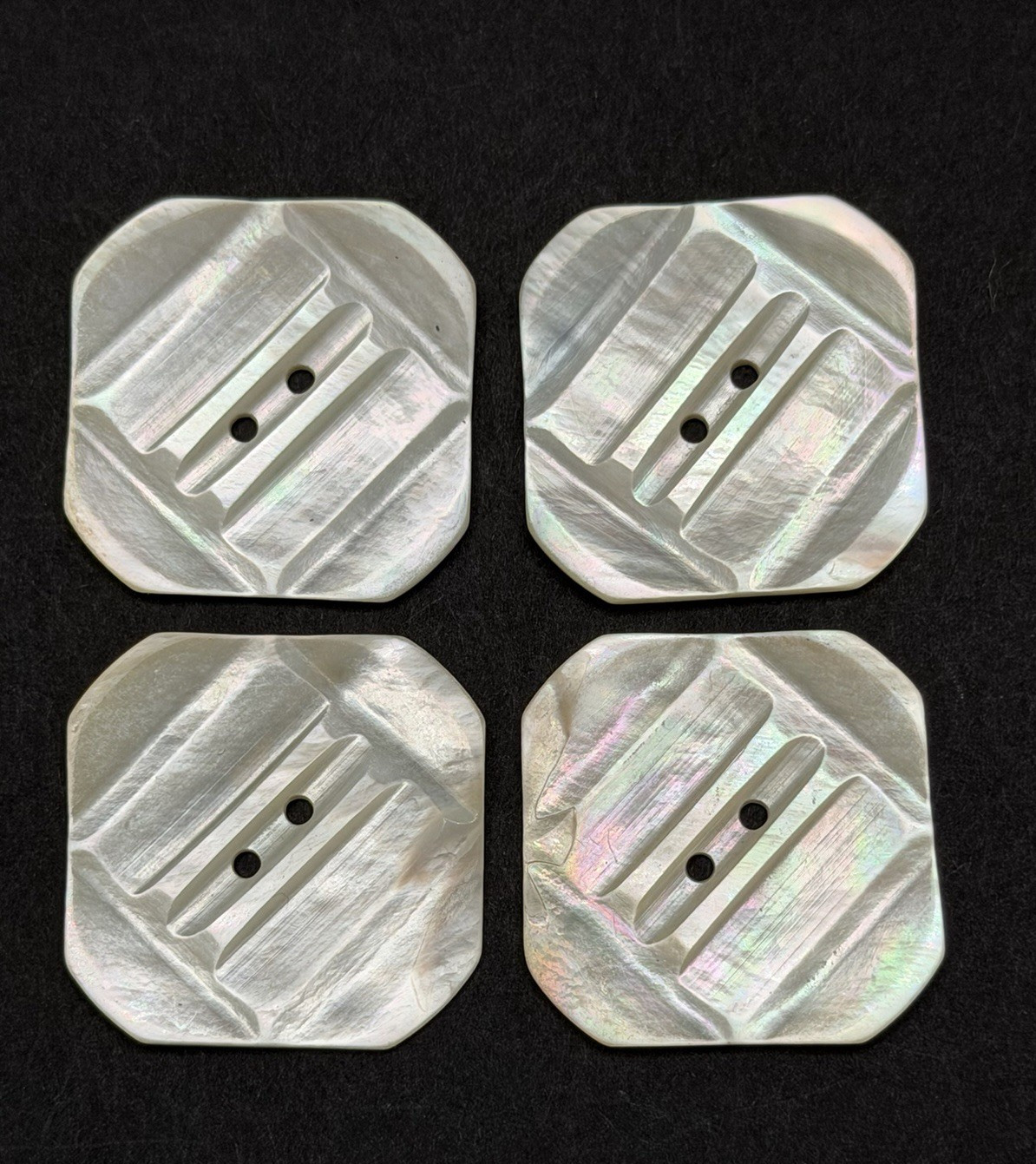 Vintage Set of 4 Carved MOP Buttons - 1-1/2
