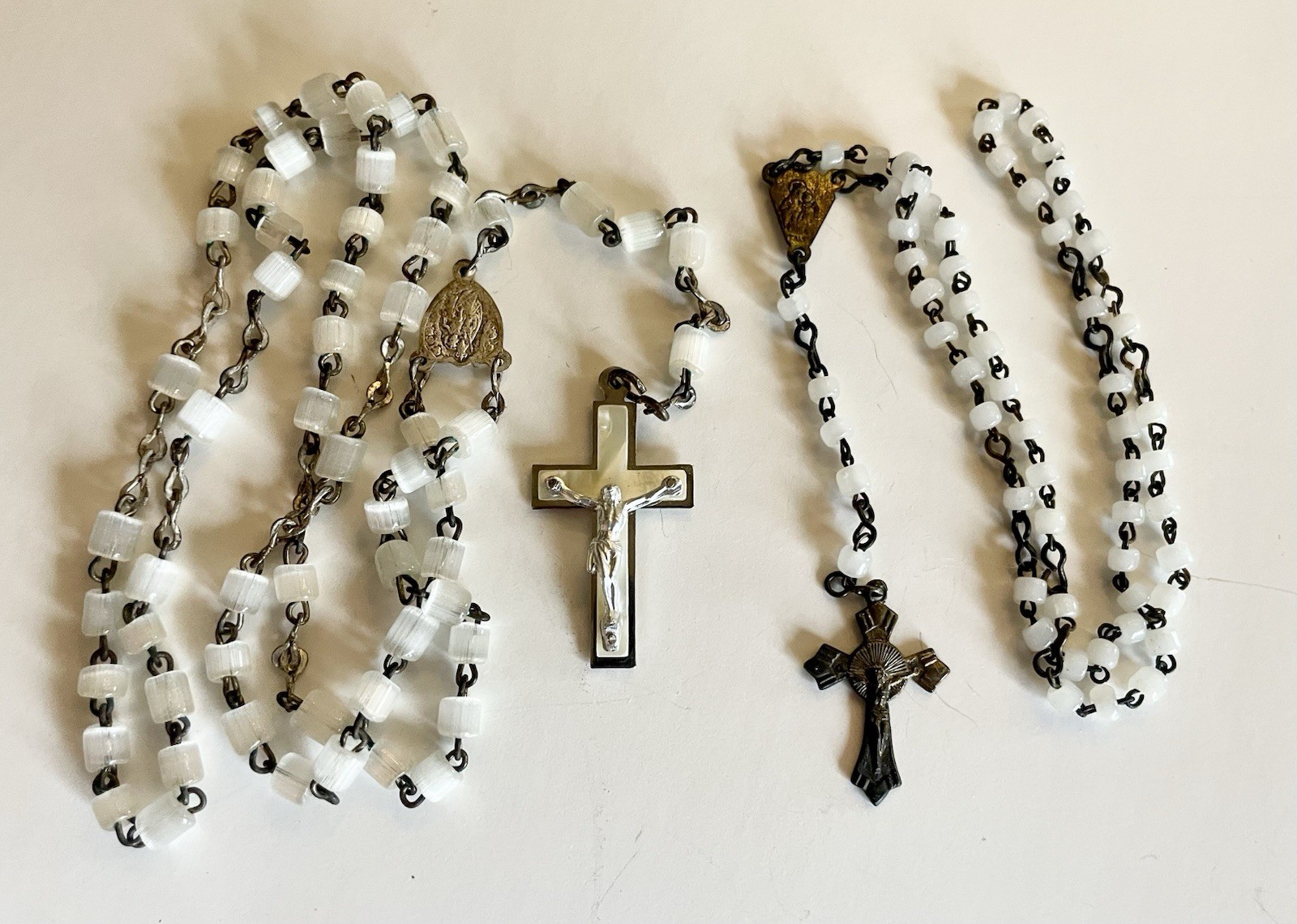 Two Small Delicate Vtg Rosaries White Beads Germany Italy - please note sizes