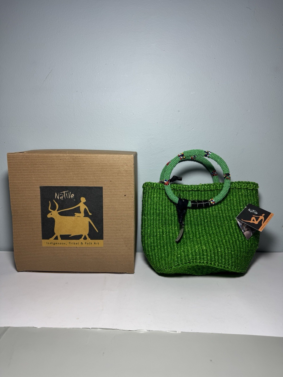 Native Indigenous, Tribal And Folk Art Massai Handwoven Purse Bag Beaded Handle