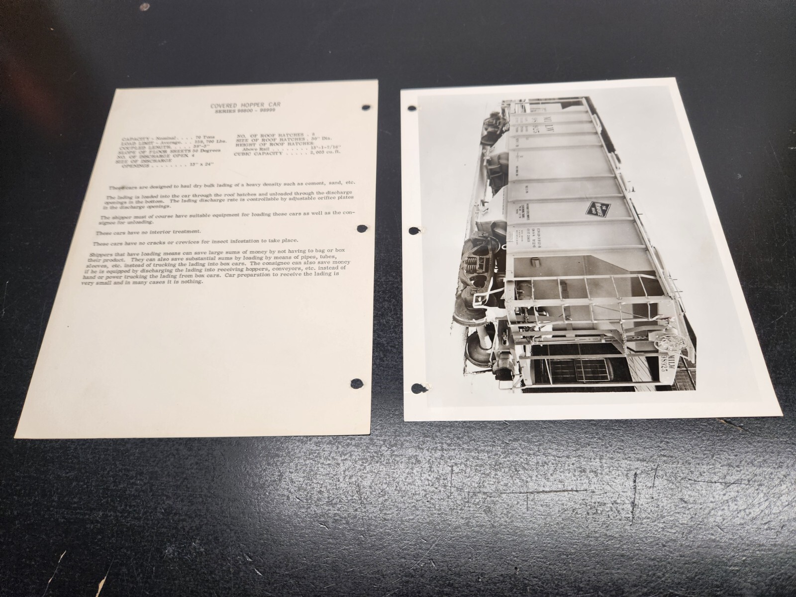 The Milwaukee Road RR Information Sheet & Photo - Covered Hopper Car 8 x 10