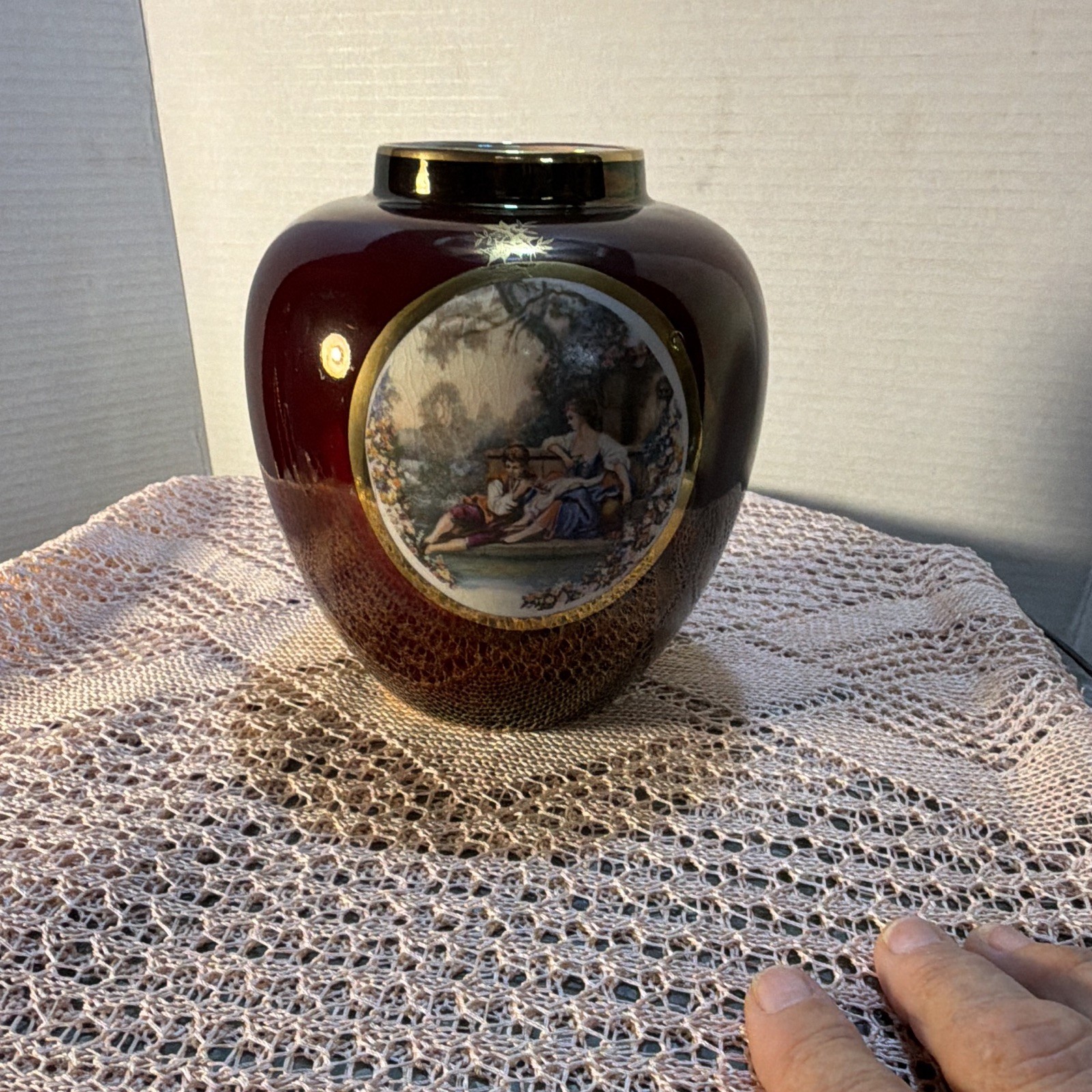 Vintage Carlton Ware Rouge Royale Ginger Jar Vase Fragonard The Swing 6” No Lid