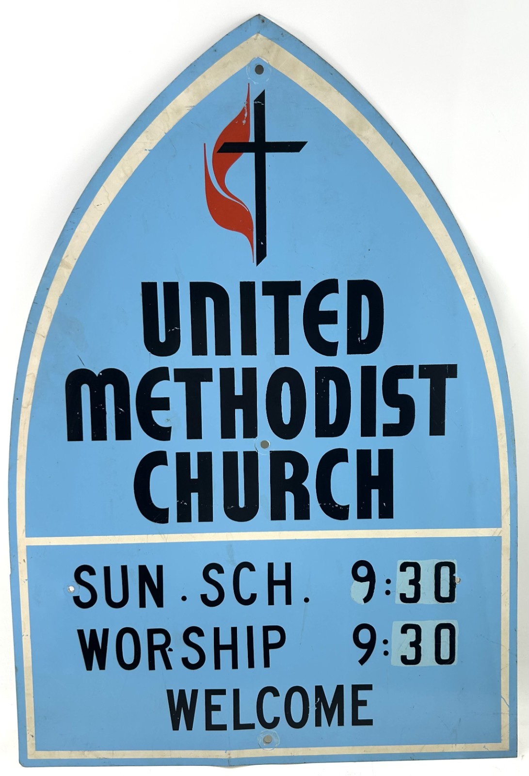 Vintage United Methodist Church Blue Metal Arch Sign. - Schenectady, NY
