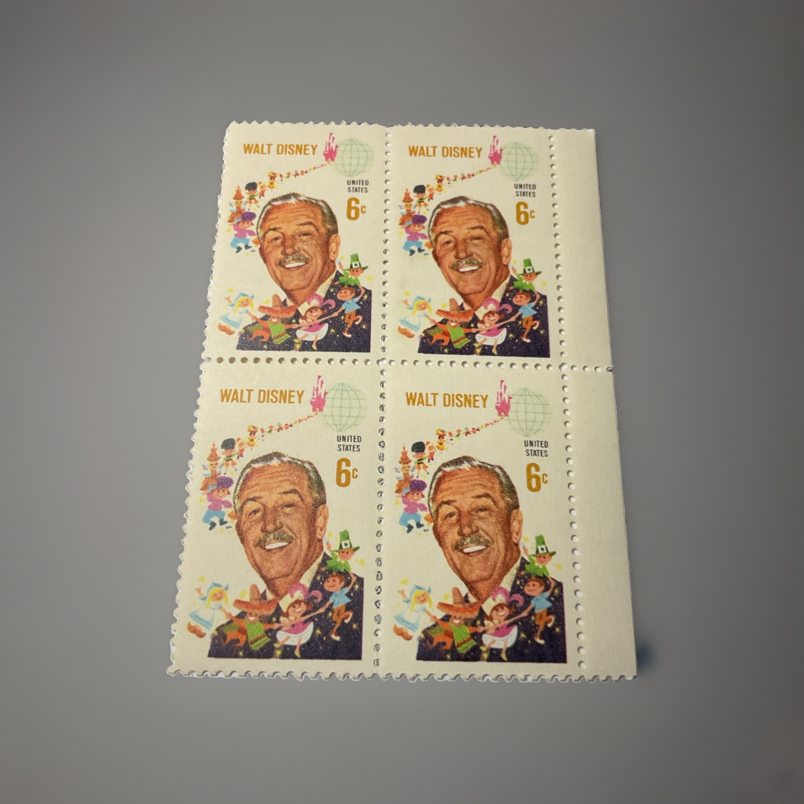 1968 WALT DISNEY Block of 4 Stamps Vintage U.S. Postage stamps #1355
