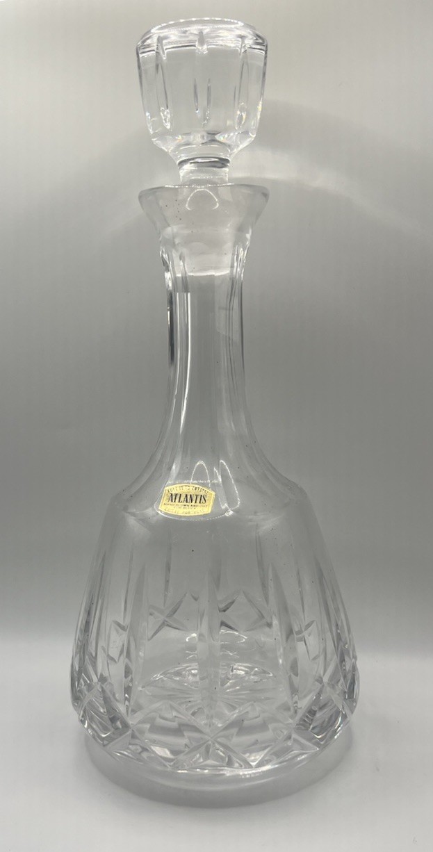 Vtg Atlantis Miguel Lead Crystal Wine Decanter Stopper Portugal 
