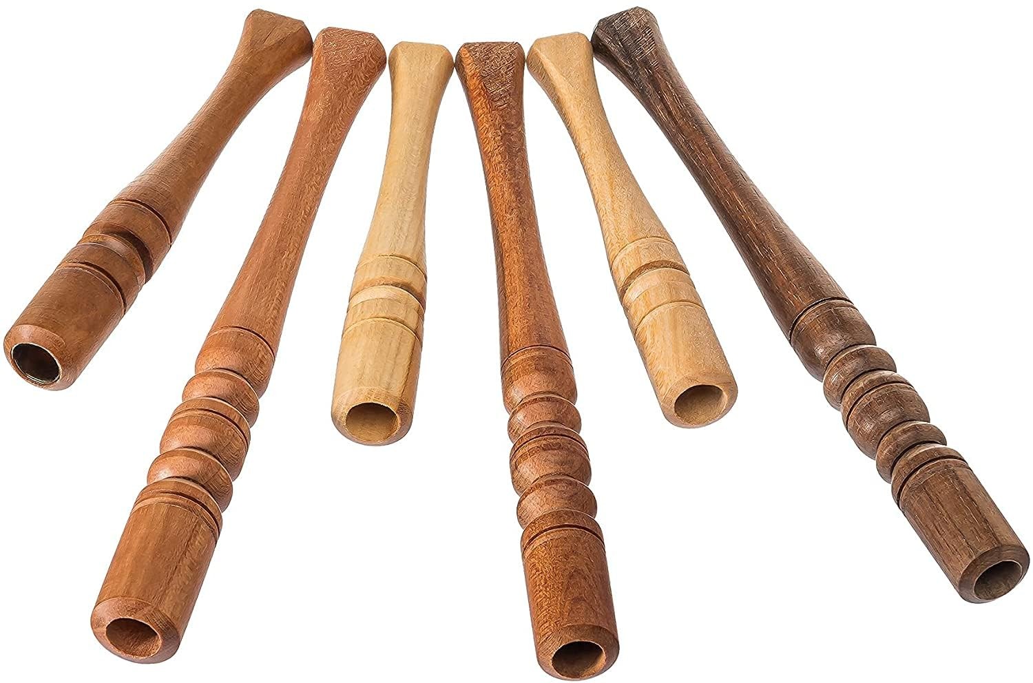 Set of 6 Wooden Handmade Regular Cigarette Holders yellow, brown