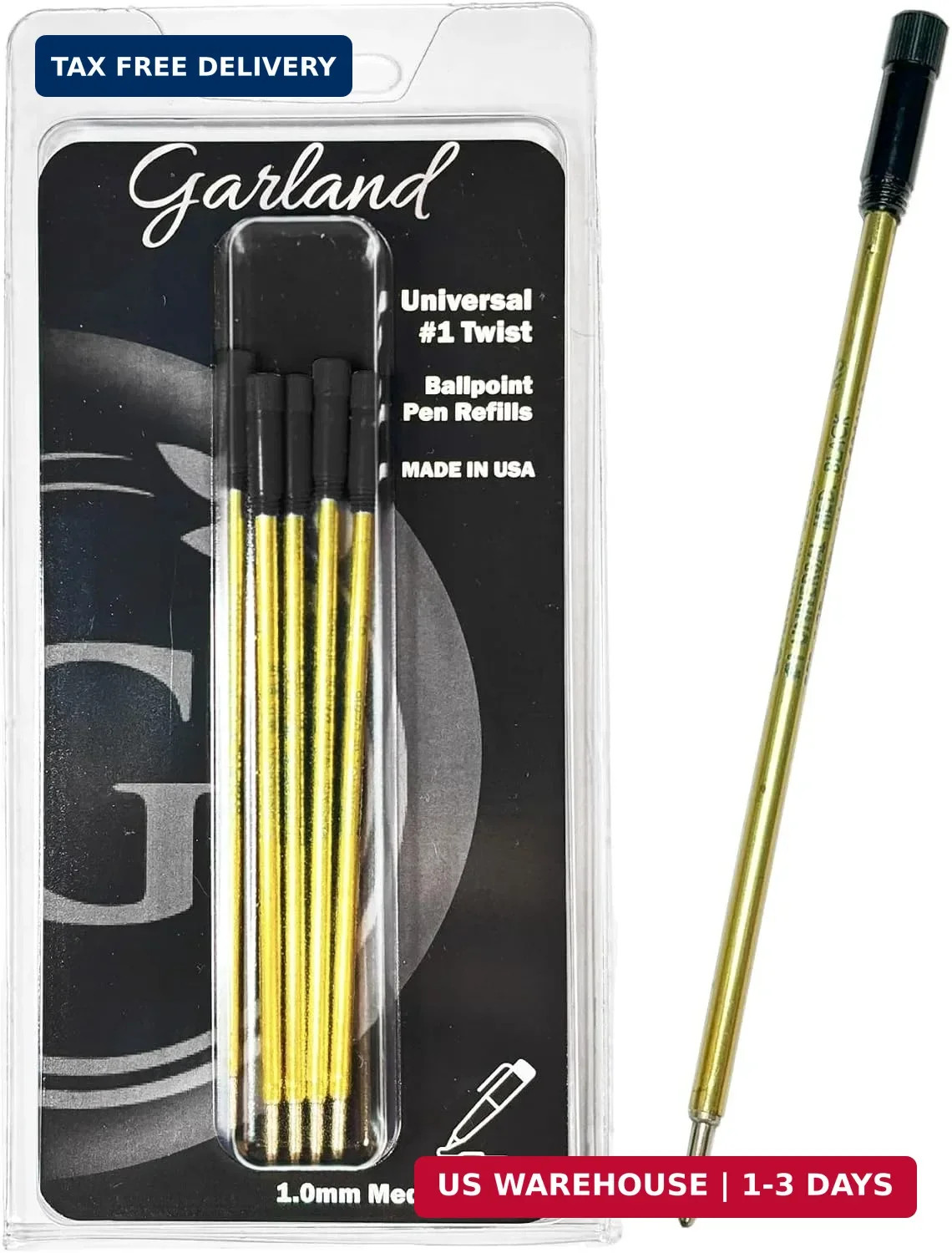 Garland Universal #1 Cross Compatible Ballpoint Pen Refill, USA Made, Black