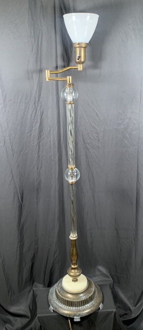 ✨Antique Unique Metal Glass Balls Swing Arm Torchiere Floor Lamp  53 5/8”H✨