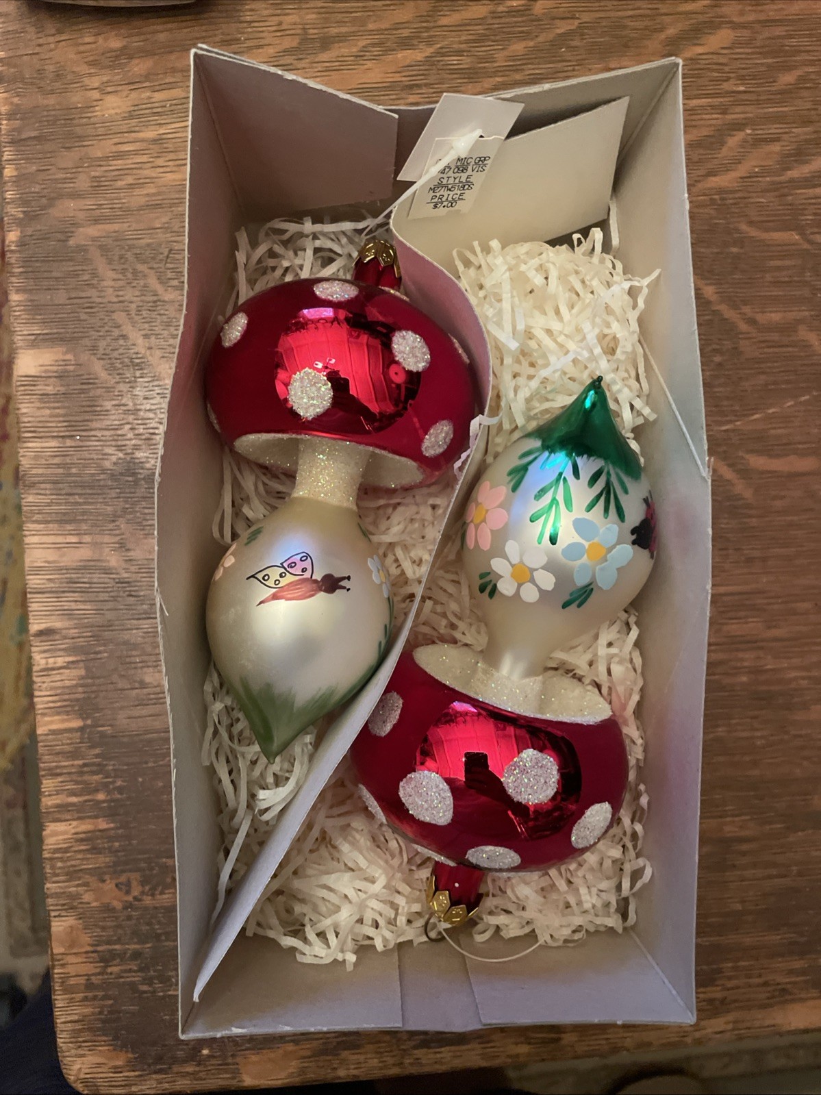 Vintage 6” Poland Blown Glass Mushroom Christmas Ornament Set Of 2 Dillards