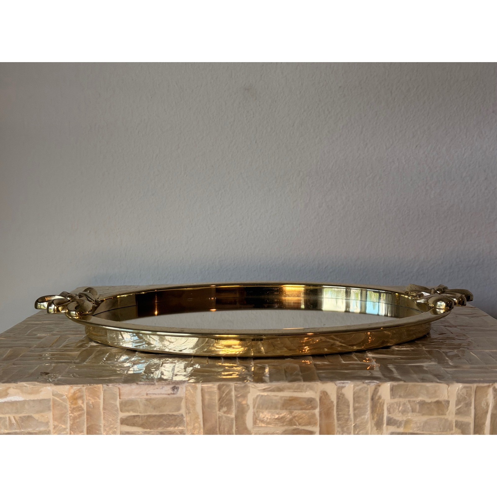 Vintage Gold Bow Mirrored Vanity Tray Oval Perfume Mirror Decor