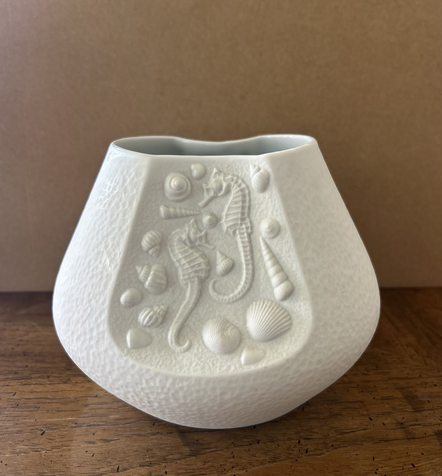 Vintage Bareuther Germany Bisque Porcelain Seahorse Vase 233 Op Art