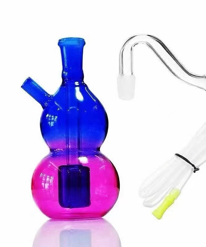 Blue Pink Glass Mini Water Pipe Bong with Hose Vibrant Smoking Accessory