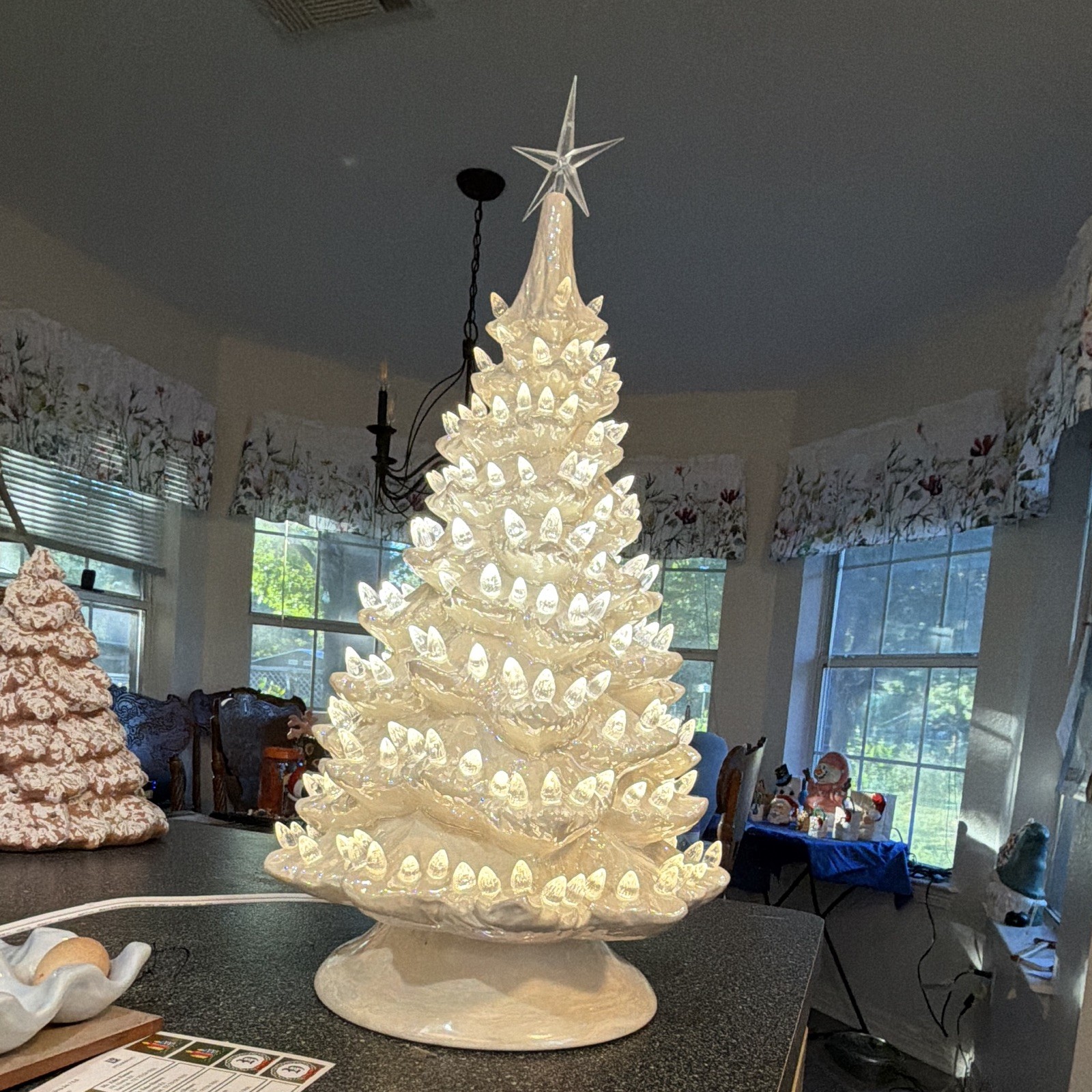 Vintage ceramic Christmas tree mother pearl (Scioto tree) stand 21in tall