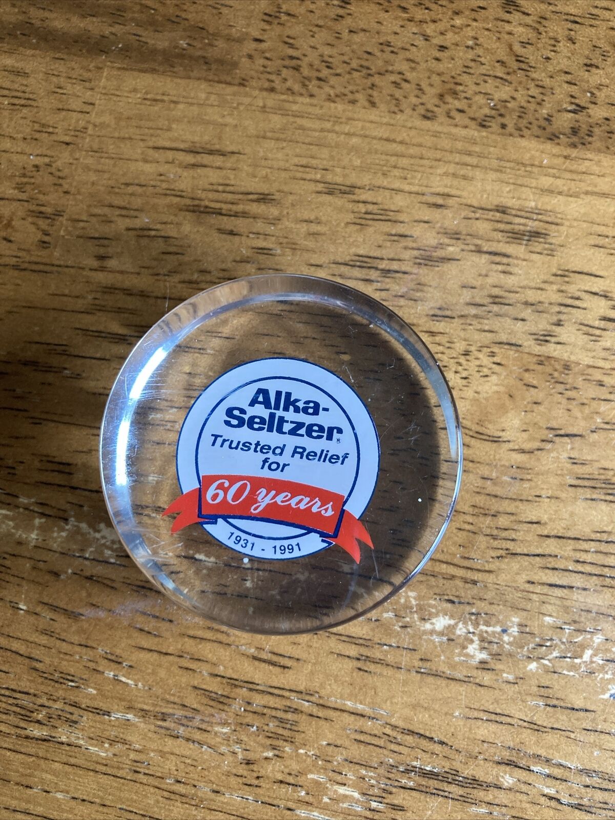 Very Rare Alka Seltzer Clear Paperweight Celebrates 60 th Anniversary of Alka Se