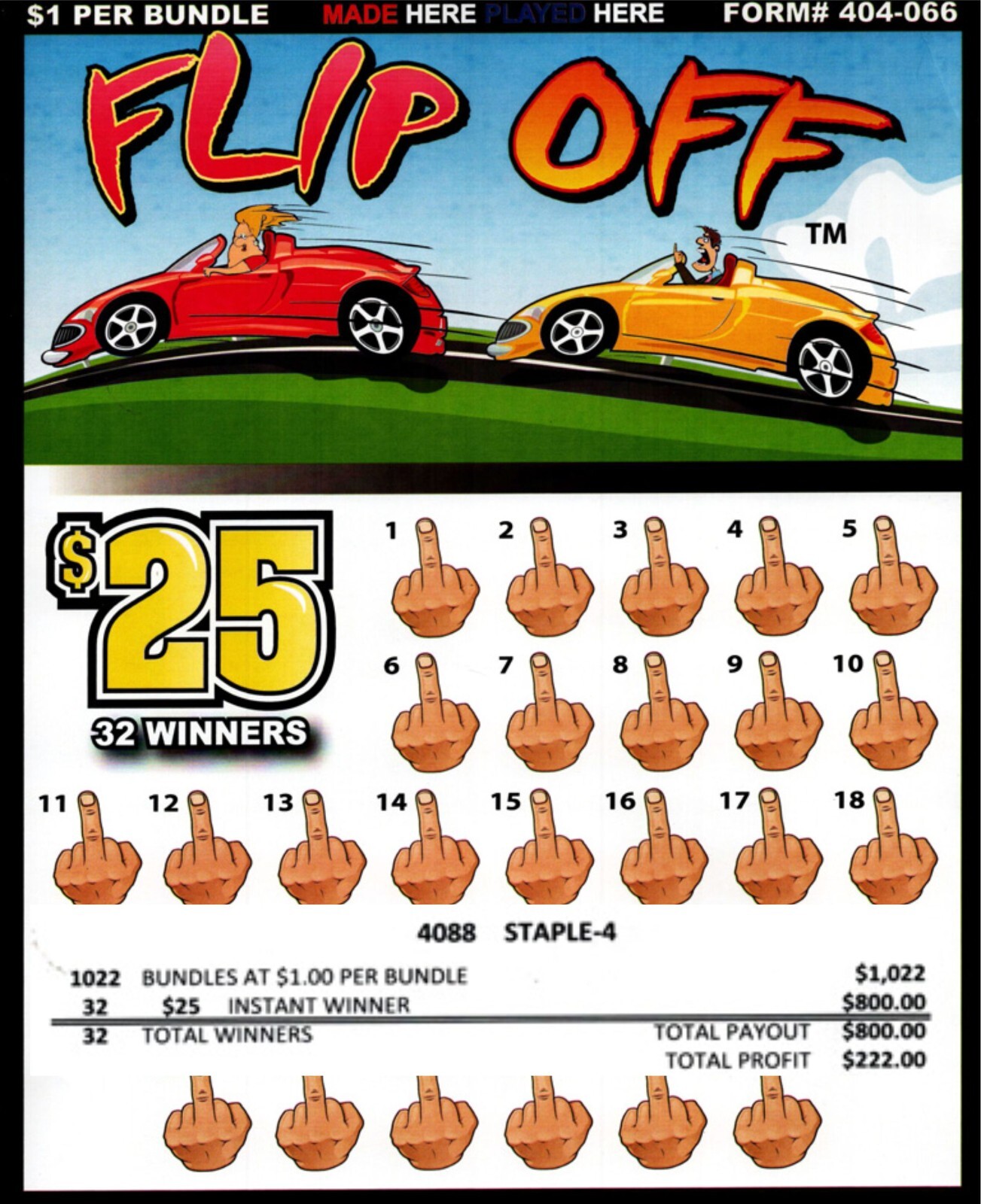  FLIP OFF Single game, Jar Tickets