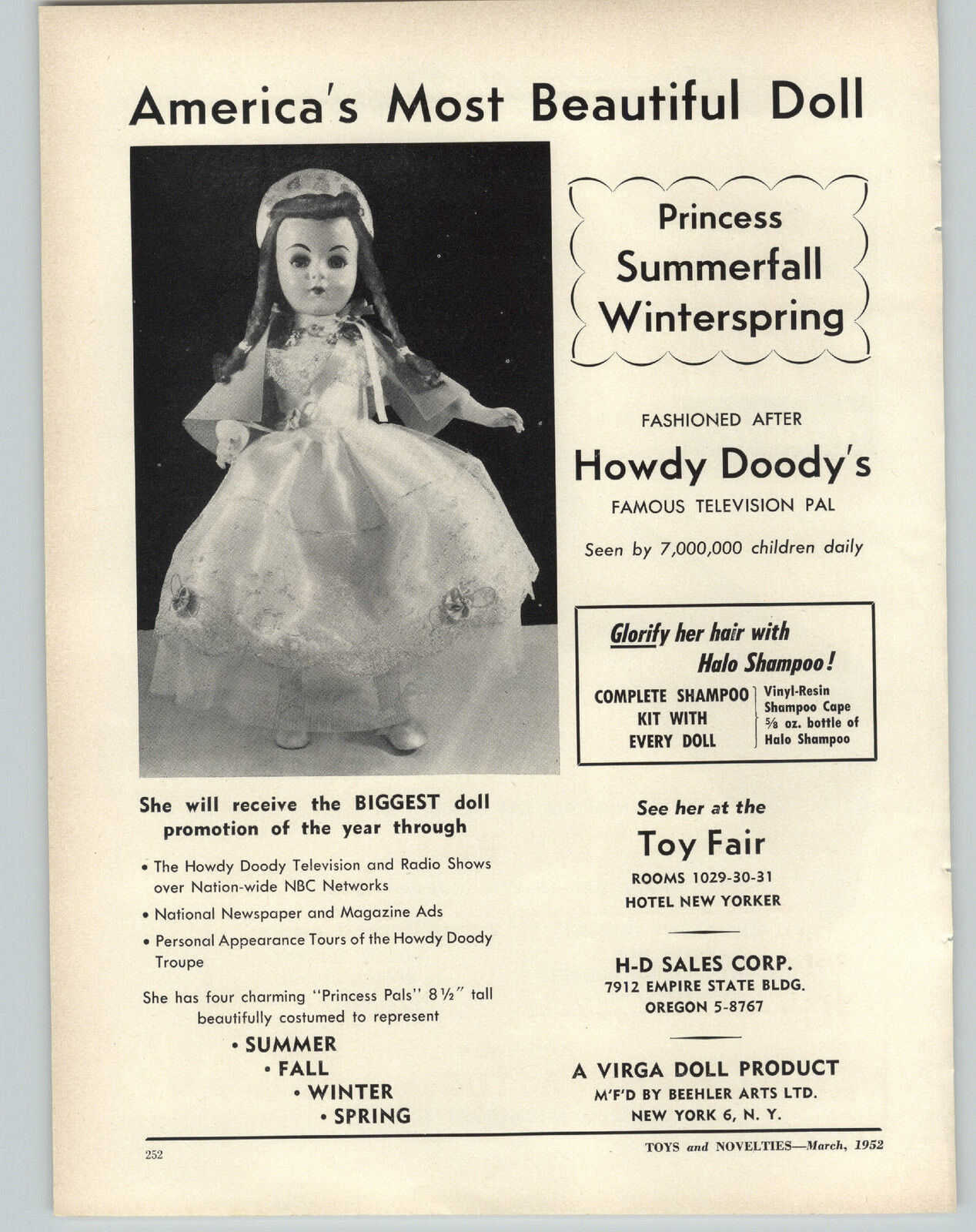 1952 PAPER AD Virga Doll Princess Summerfall Winterspring Howdy Doody TV Show