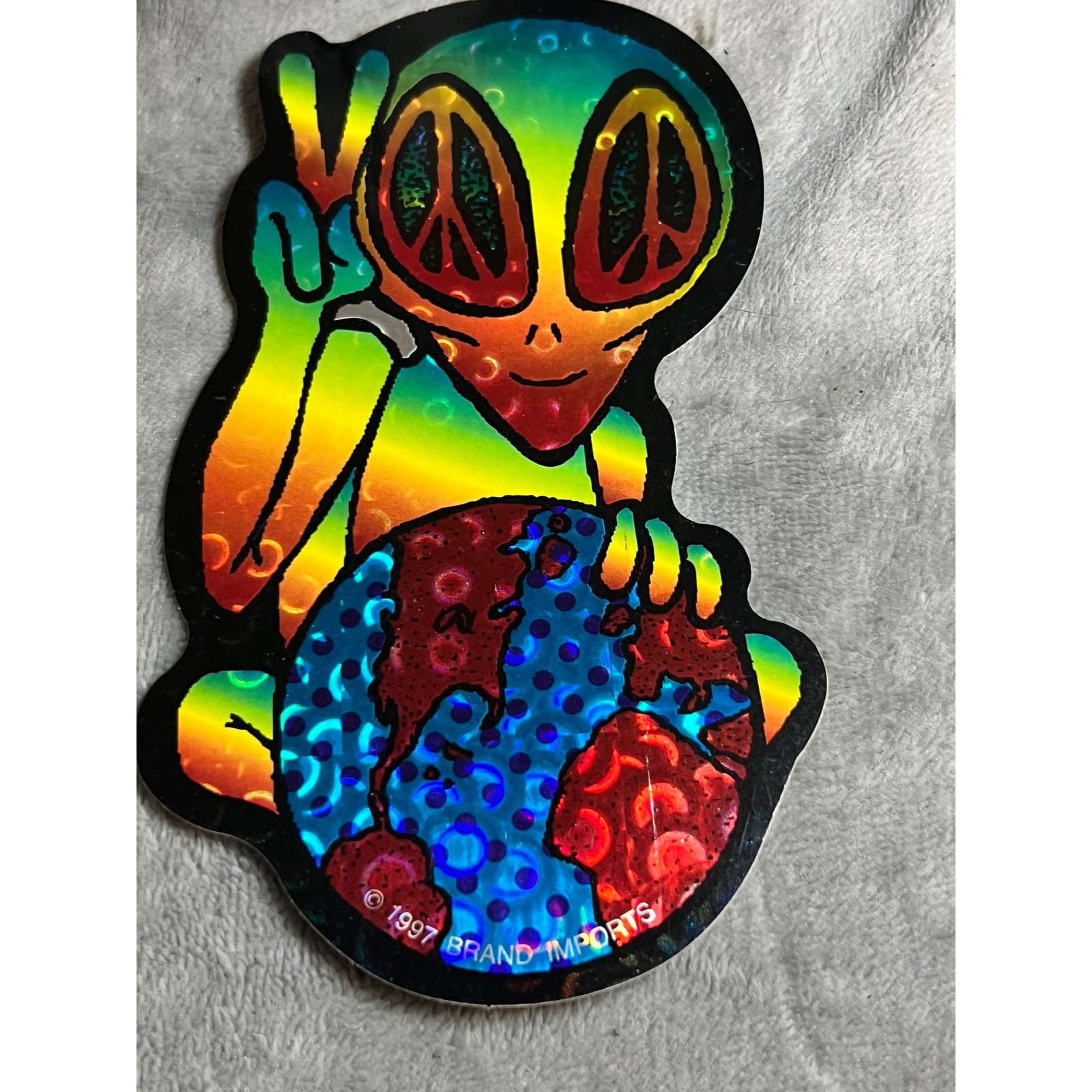 Lot 10 Vintage 1997 Alien Peace Sign Prism Stickers Holographic Rainbow UFO Lot 10 Vintage 1997 Alien Peace Sign Prism Stickers Holographic Rainbow UFO