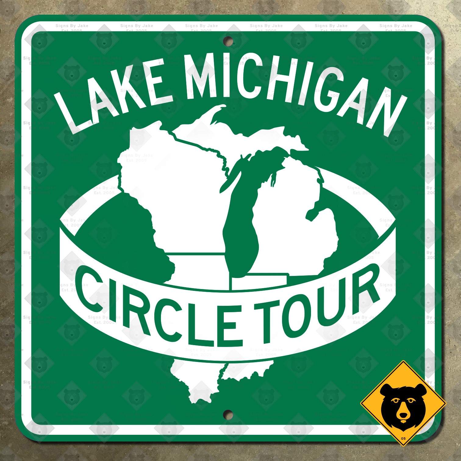 Lake Michigan Circle Tour highway road sign scenic Wisconsin Illinois 16x16