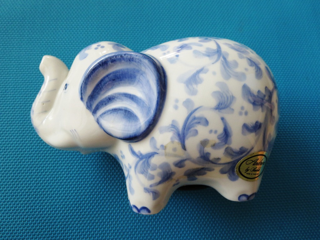 Andrea by Sadek Porcelain Elephant Coin Bank Hand Painted Piggy Bank