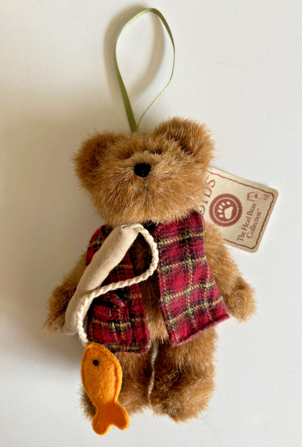 Vintage Boyds Bears Fishing Bear Ornament Head Bean Collection Plaid Vest Tag Vintage Boyds Bears Fishing Bear Ornament Head Bean Collection Plaid Vest Tag