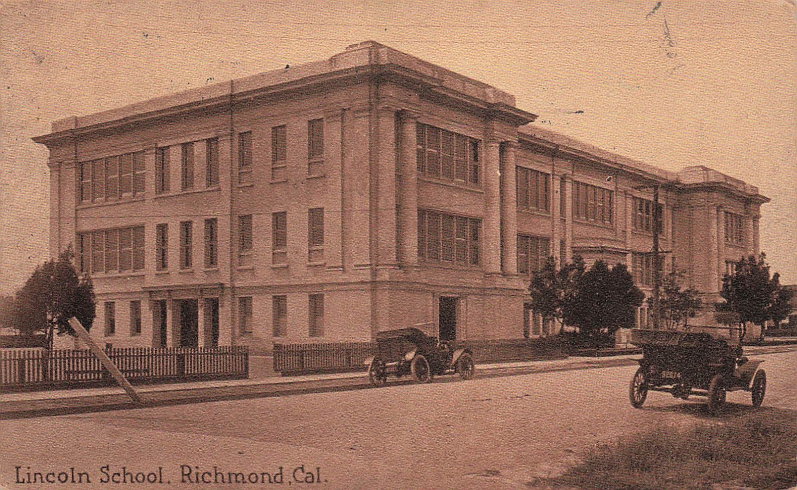 Richmond California CA Lincoln School Antique Automobile c1916 Vtg Postcard K15