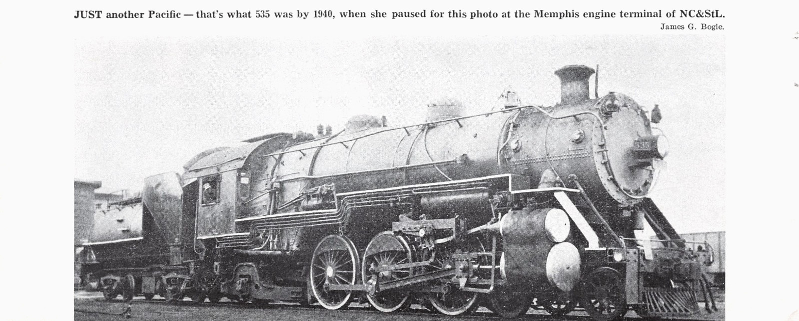 NC&StL #535 4-6-2 Pacific Steam Locomotive 1940 Memphis Terminal 1967 Mag Image