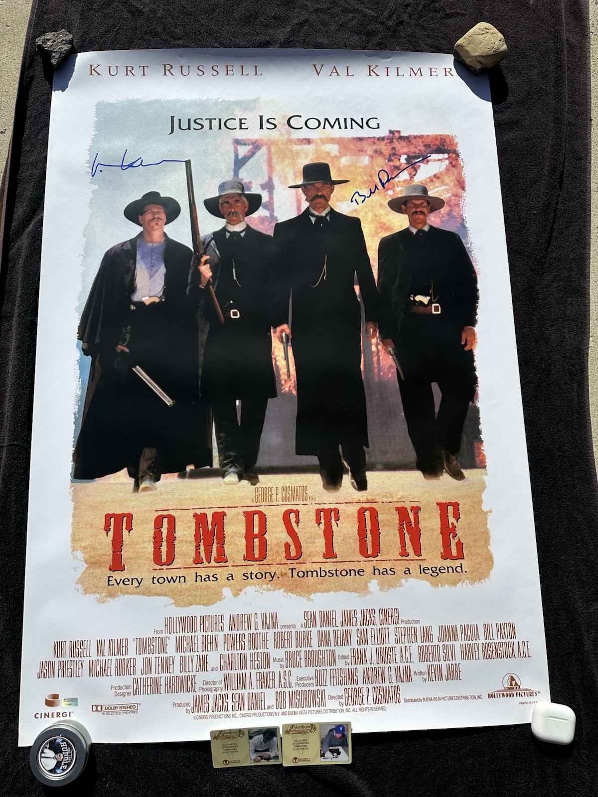 Val Kilmer Bill Paxton Dual Signed 27x40 Tombstone Poster Celebrity Authentics