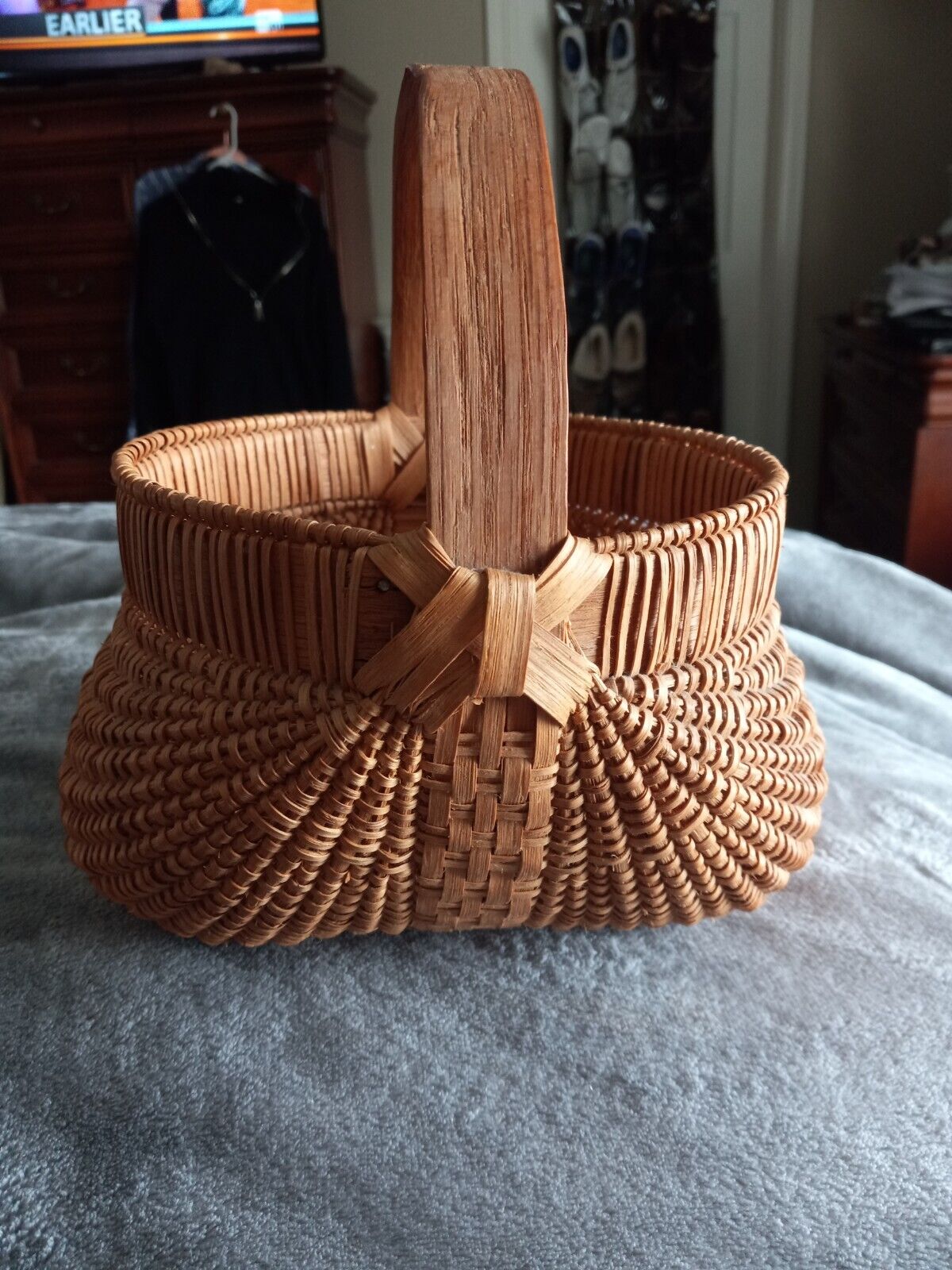 Antique Woven Cane Buttock/Melon Basket. 10\