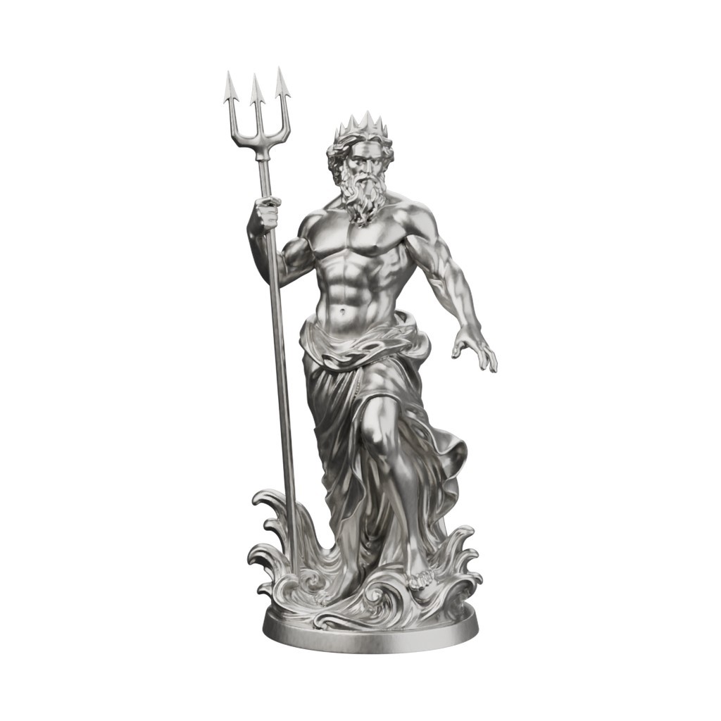 Poseidon God of the Sea Statue Solid .999 Fine Silver Made to Order 3-12 oz t