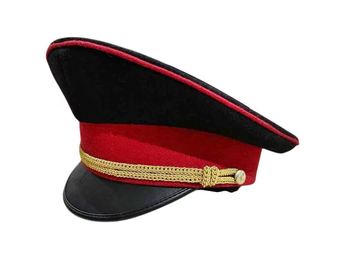Red Black Dress Cap Ceremonial Military Style Hat Gold Braid Costume Accessory
