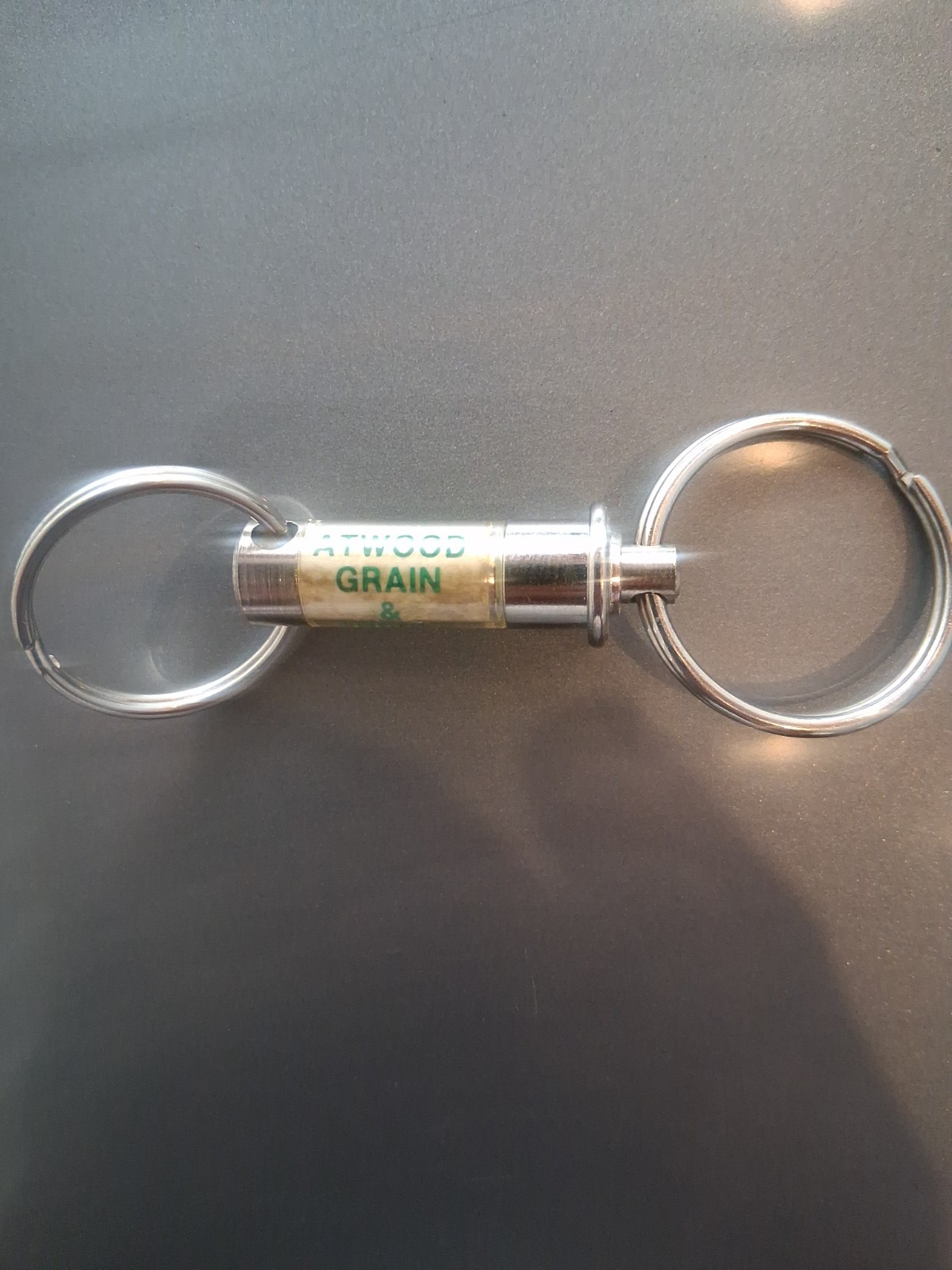 VTG Double Atwood Grain And Supply Co Key Chain New In Box ADVERTISING KEYCHAIN.