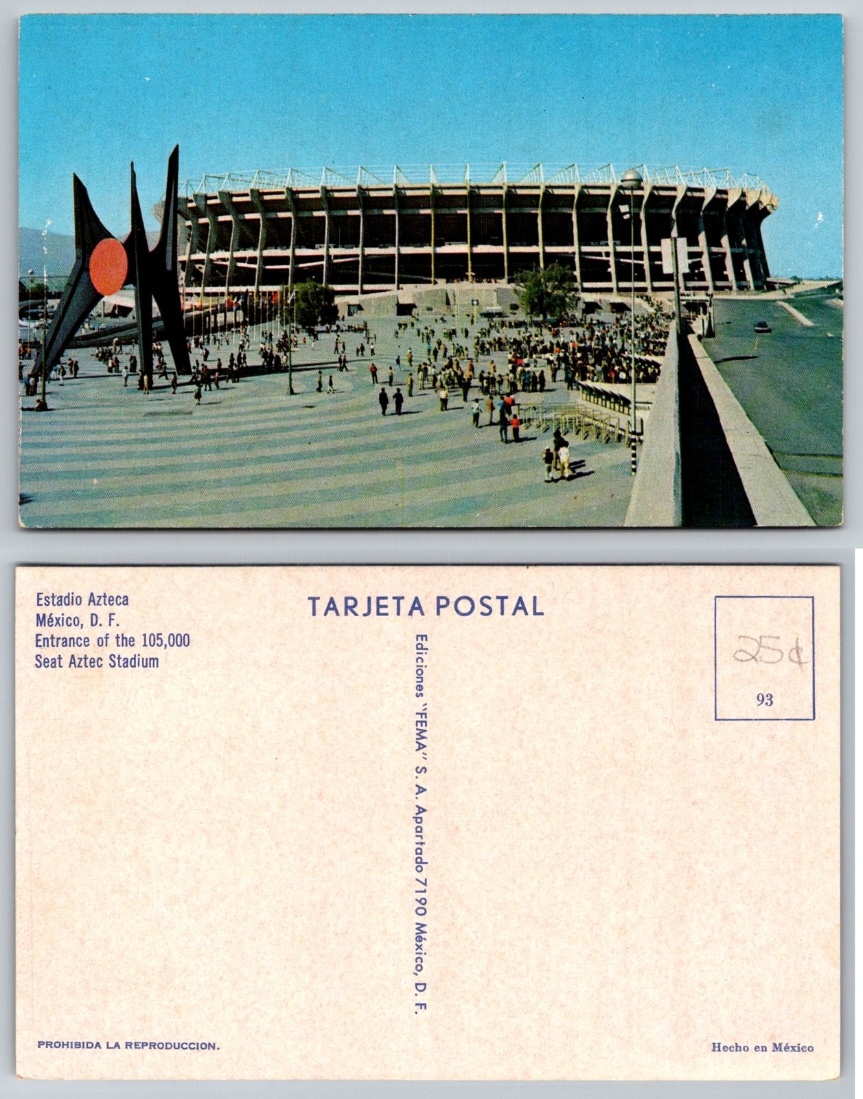 Estadio Azteca Mexico City Mexico Crowd Entrance Sculpture FEMA Postcard