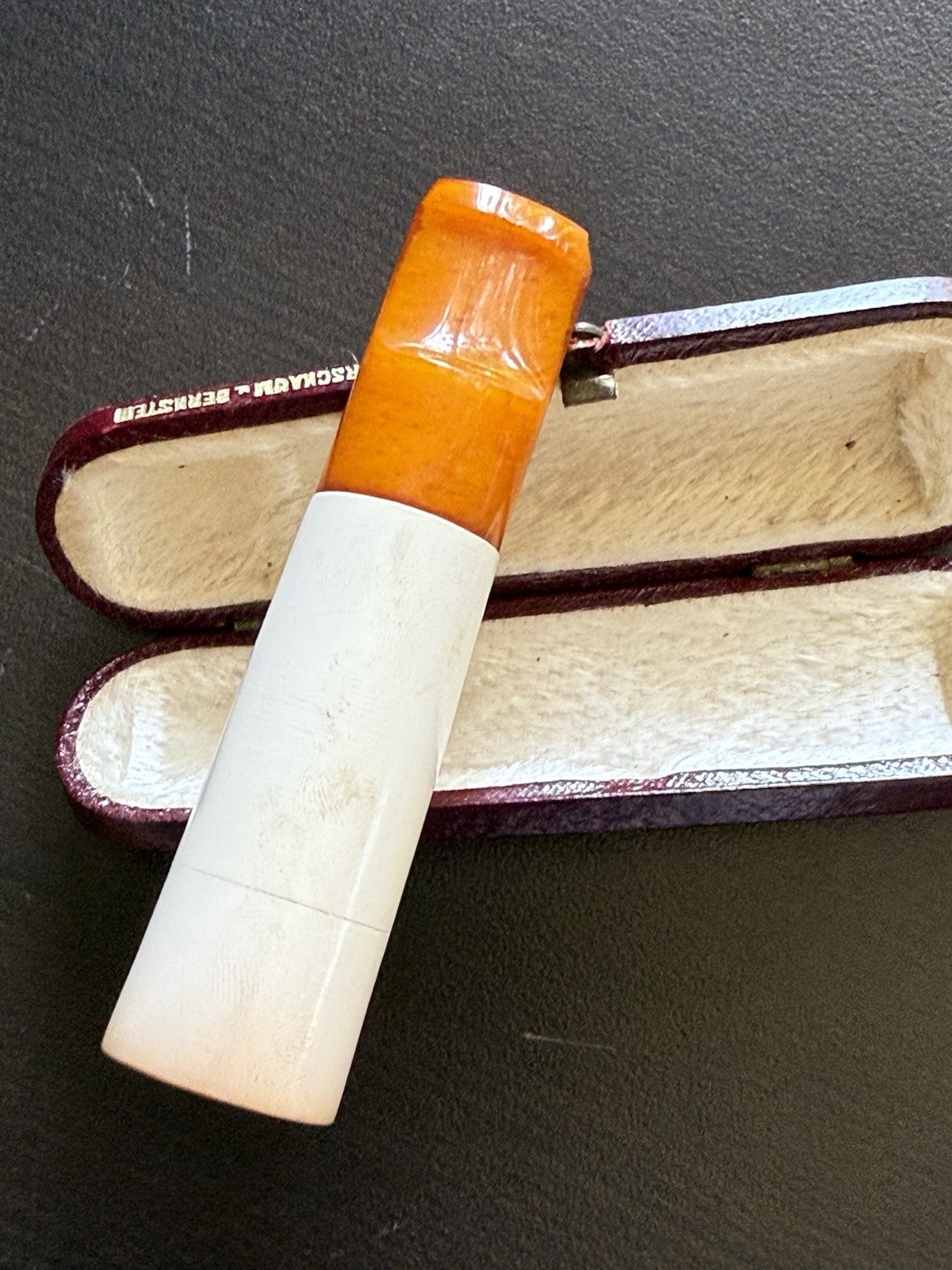 Antique Baltic Amber & Meerschaum Cigarette Cigar w/Case echt Bernstein