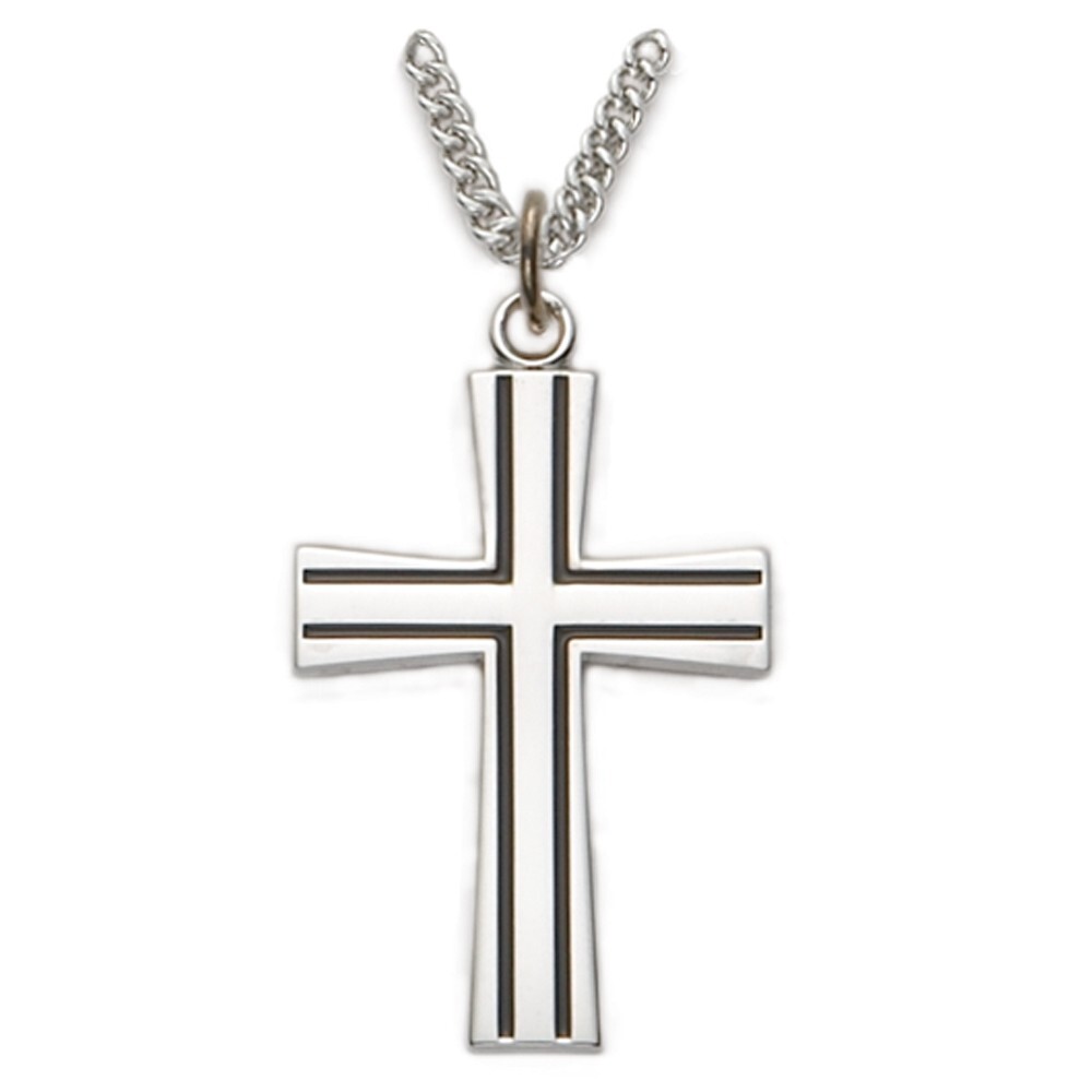 Men\'s Sterling Silver Antiqued w/ Flared Ends Christian Cross Pendant Necklace