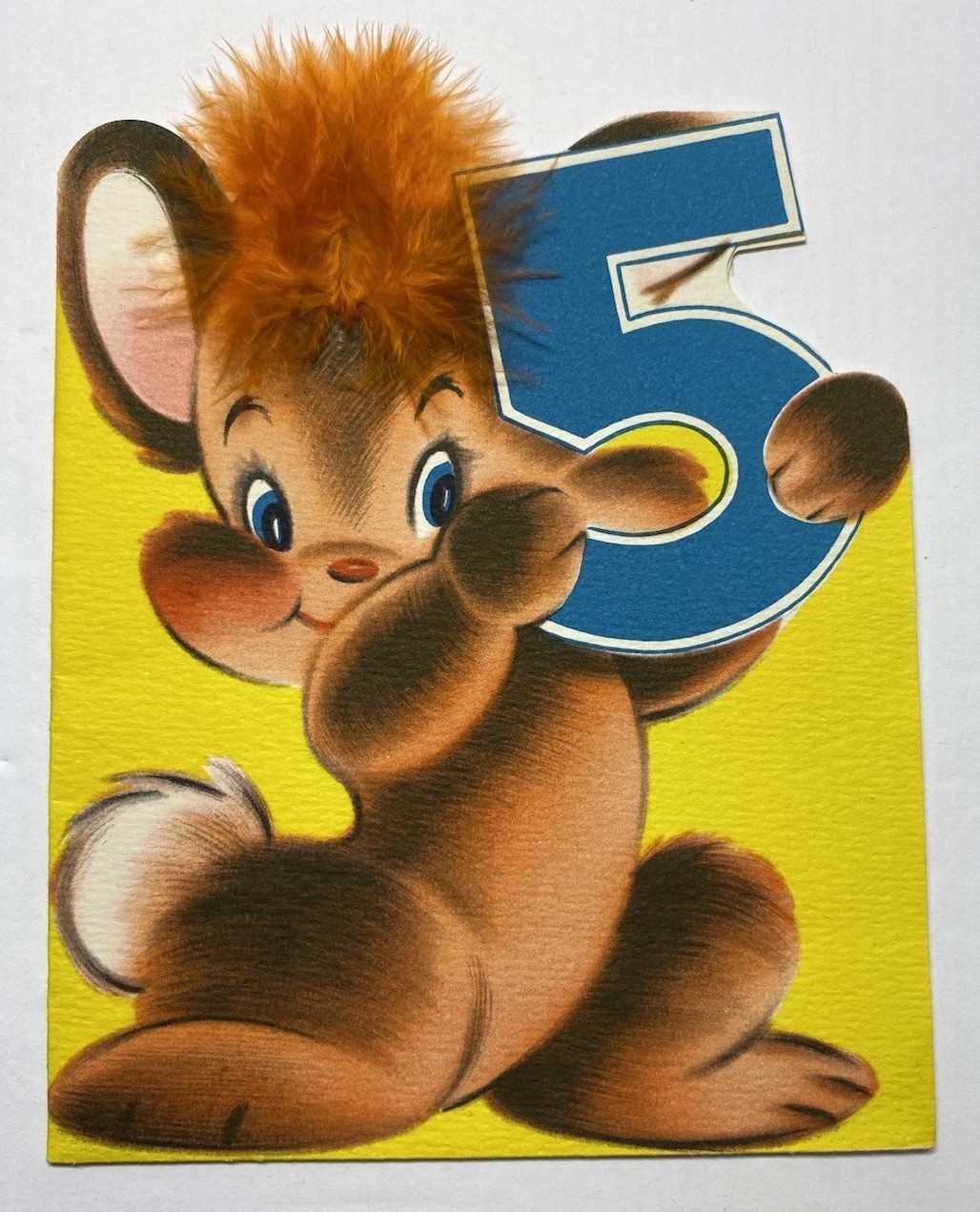 Vintage Norcross Birthday Greeting Card 5 Year Old Rabbit Holding Number - Used