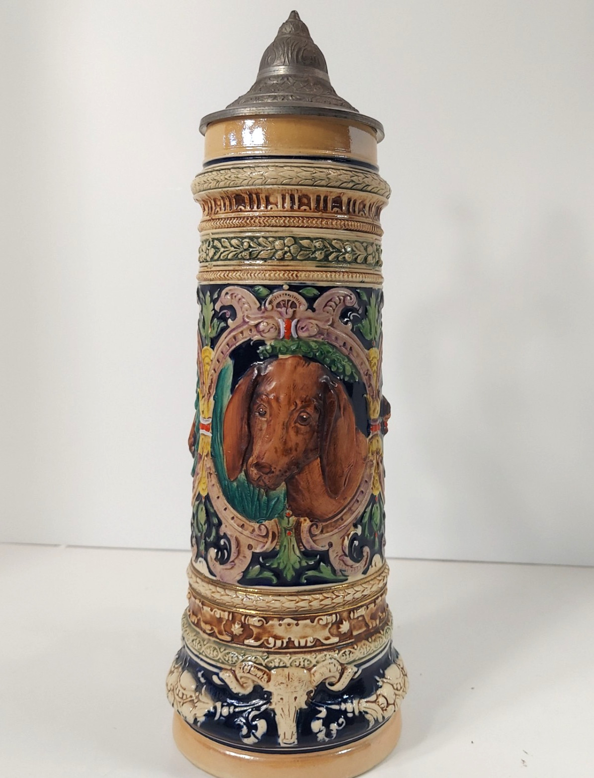 VTG GERZ Pre WWII STEIN #660 GERMAN Lidded Dachshund Hunting Dog Stag Breweriana