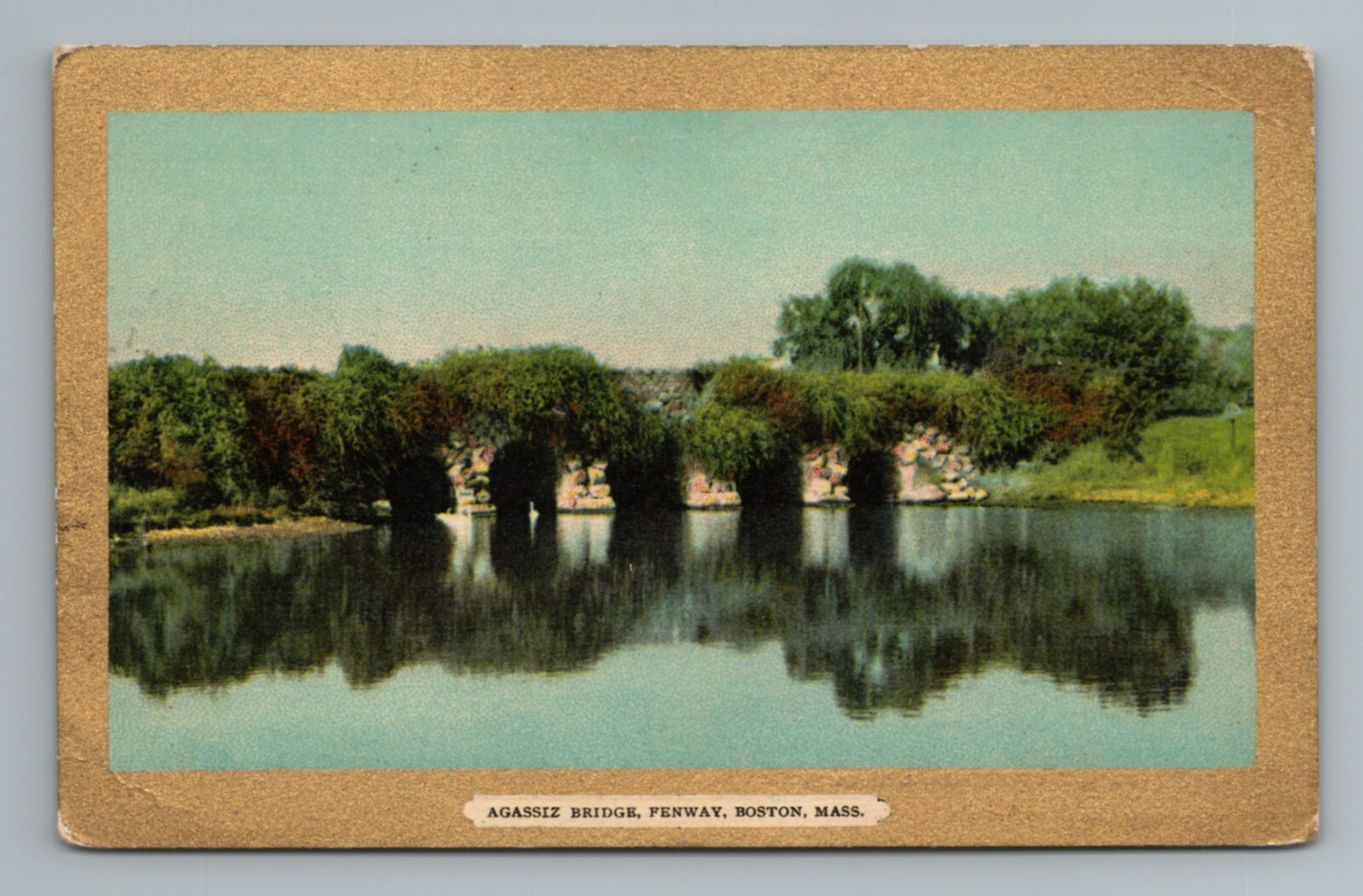 La France Shoes Ad Agassiz Bridge Fenway Gold Border Boston MA Vintage Postcard