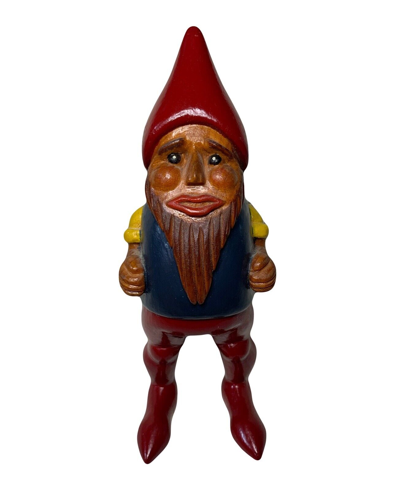 Vintage Hand Carved Folk Art Gnome Figurine Hand Painted
