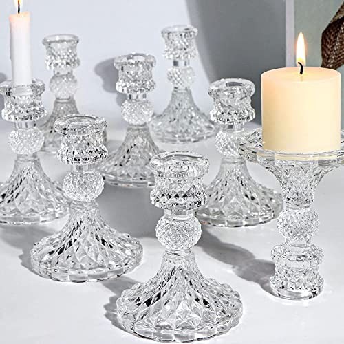 12 Pcs Clear Glass Candlestick Holders for Table Decor Centerpieces
