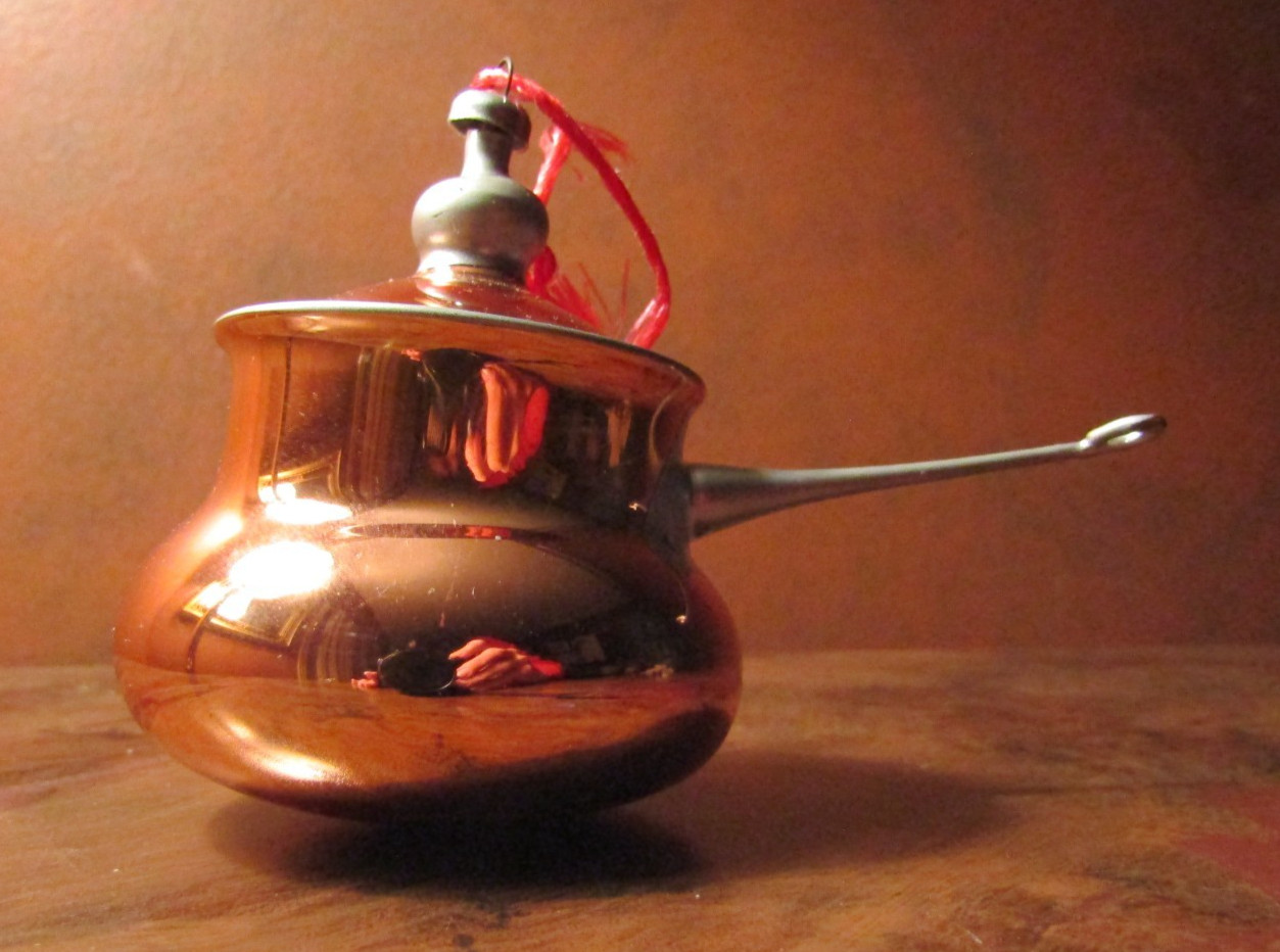 RARE UNIQUE VTG MCM 1950\'S ITALY GLASS BLOWN COPPER POT COLLECTIBLE ORNAMENT