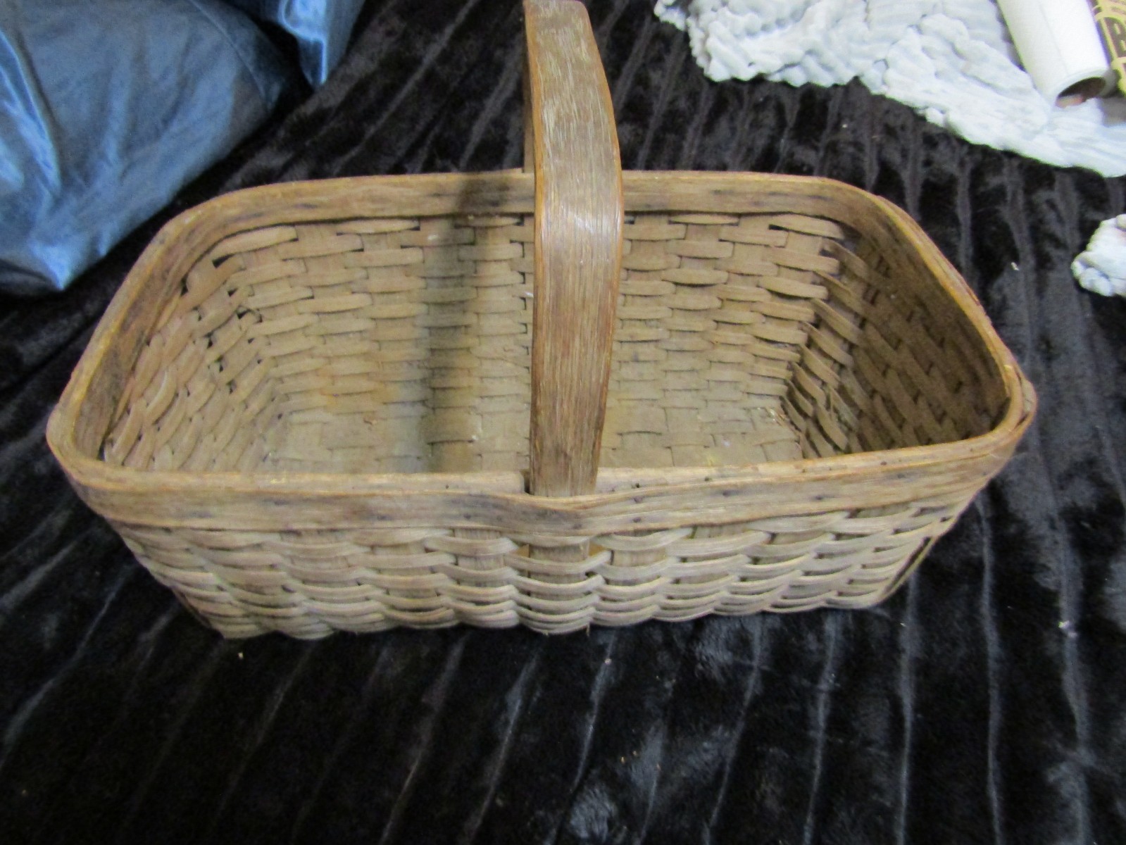 Vintage Woven Wooden Wicker Basket with Handle